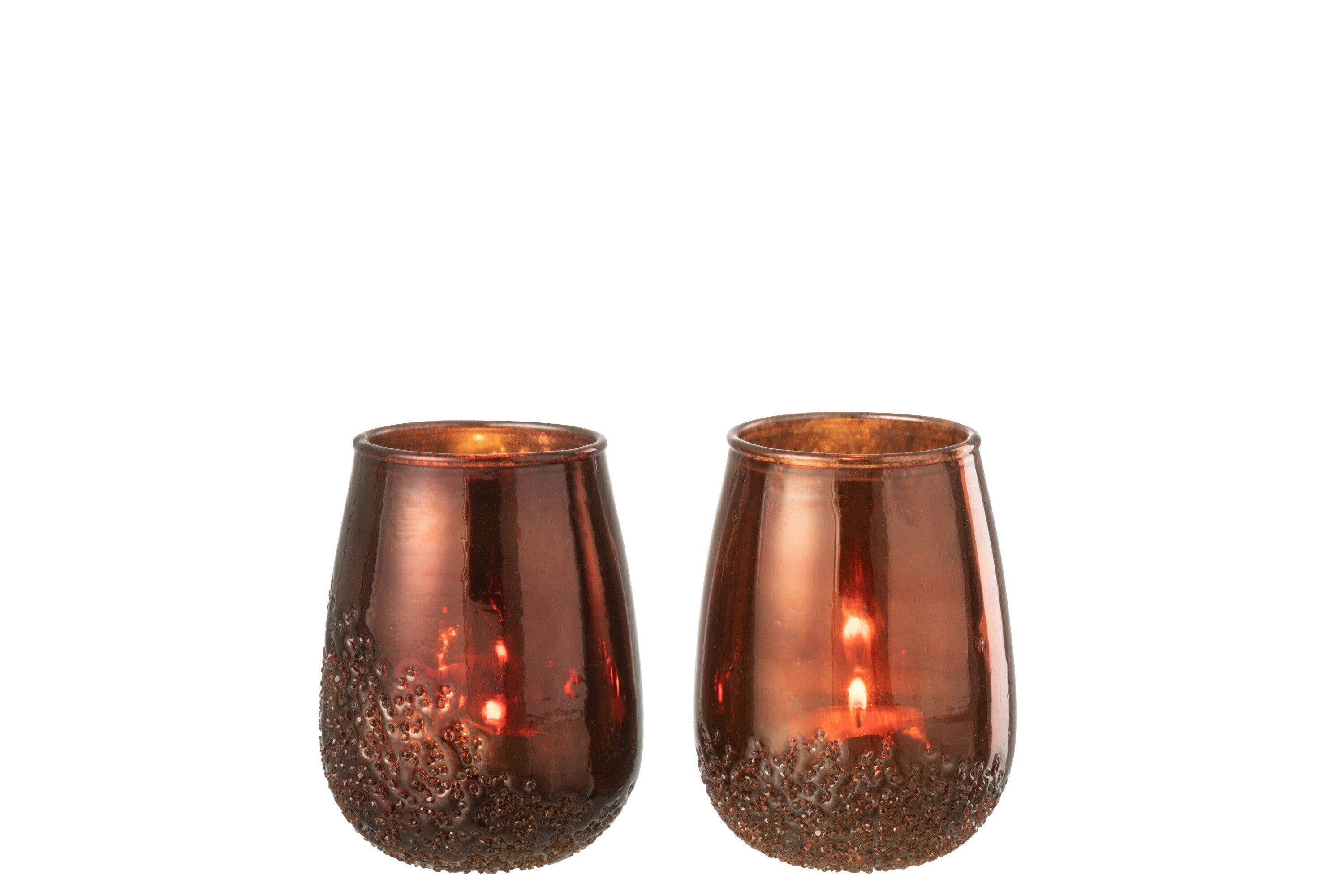 Theelichthouder Spiegel Koper/Rood Glas Klein Assortiment Van 2