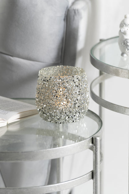 J-Line Theelichthouder Glitter Glas Zilver Small