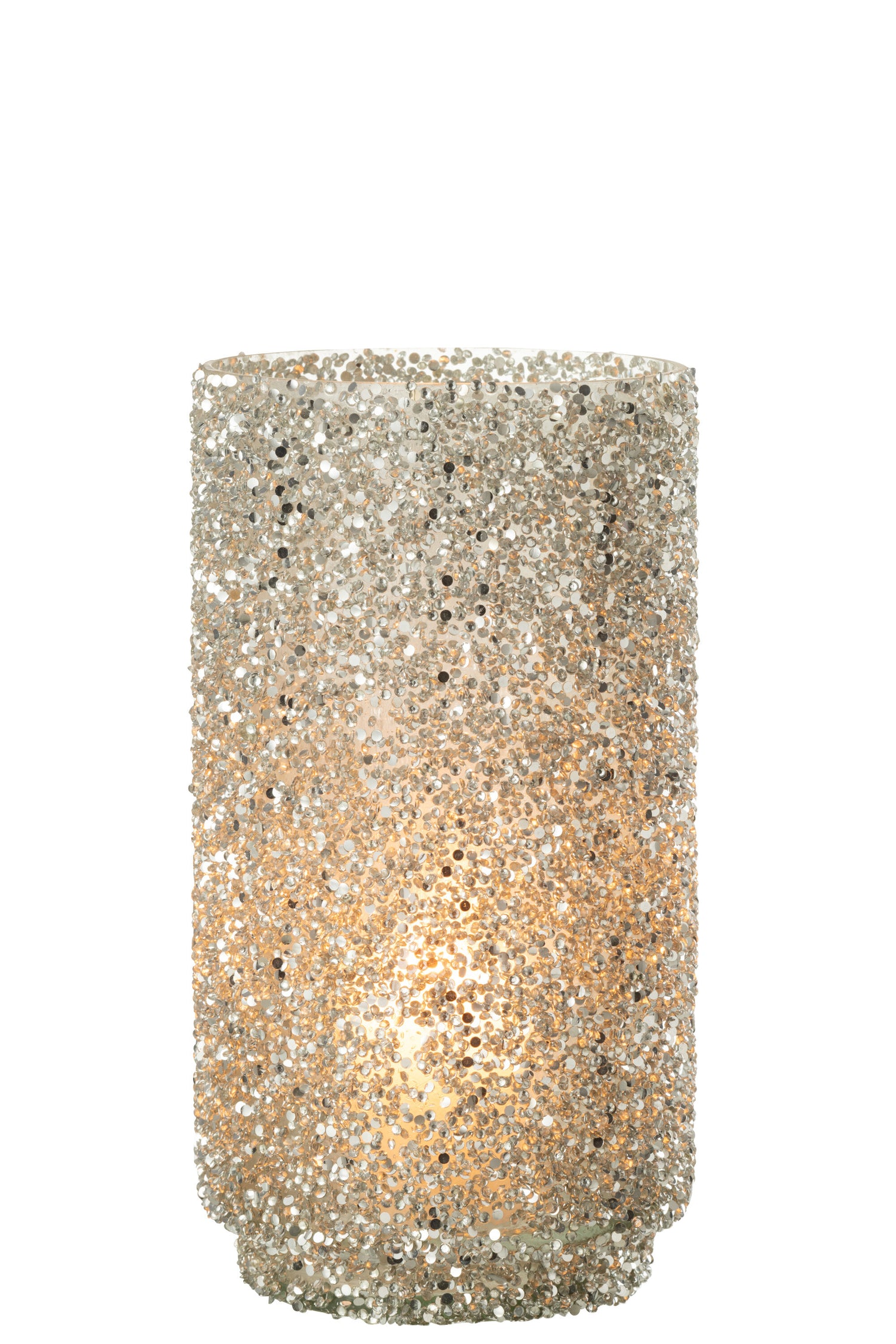 J-Line lantaarn glitter glas zilver groot