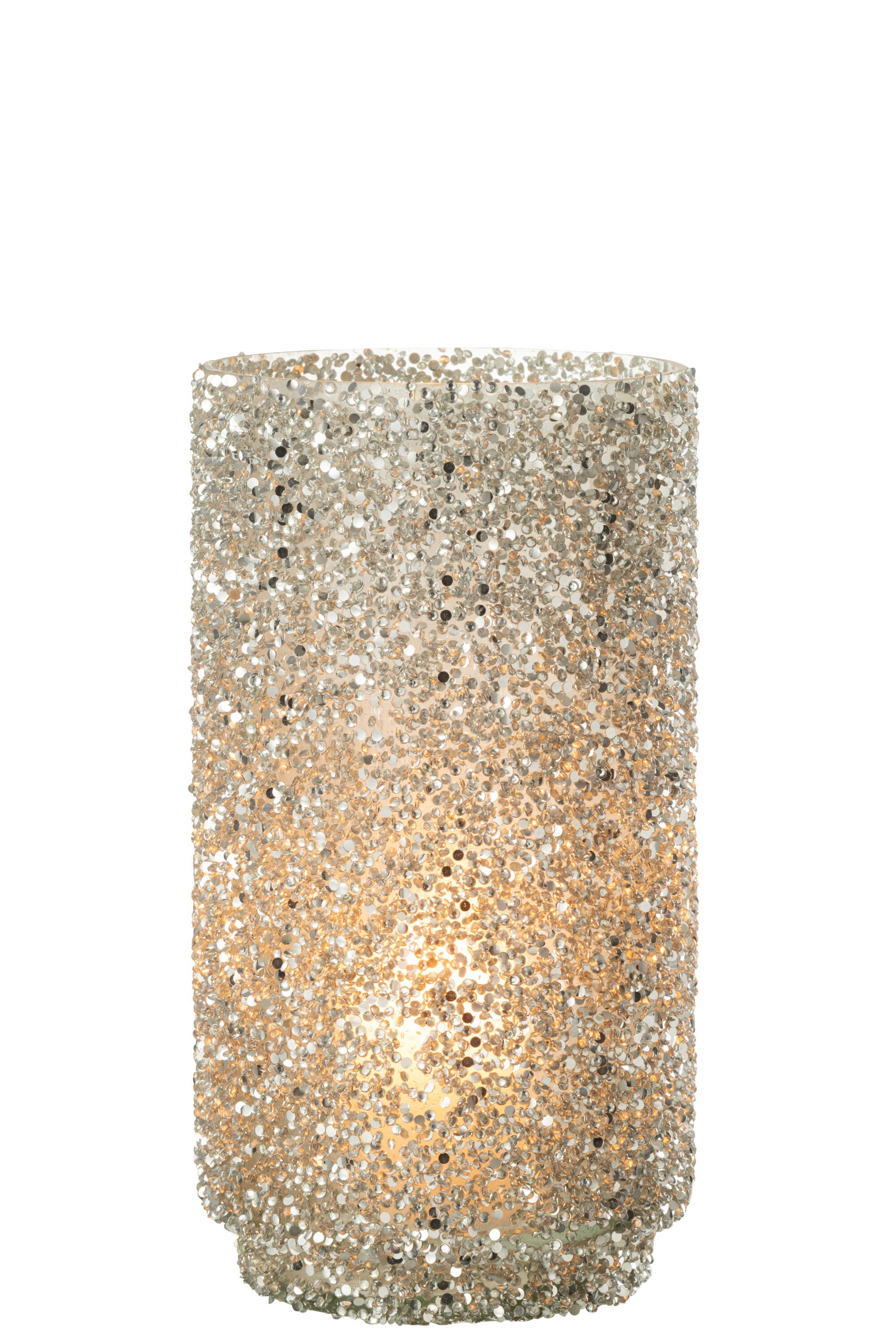 J-Line lantaarn glitter glas zilver groot