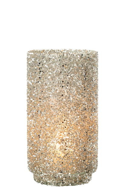 J-Line lantaarn glitter glas zilver groot