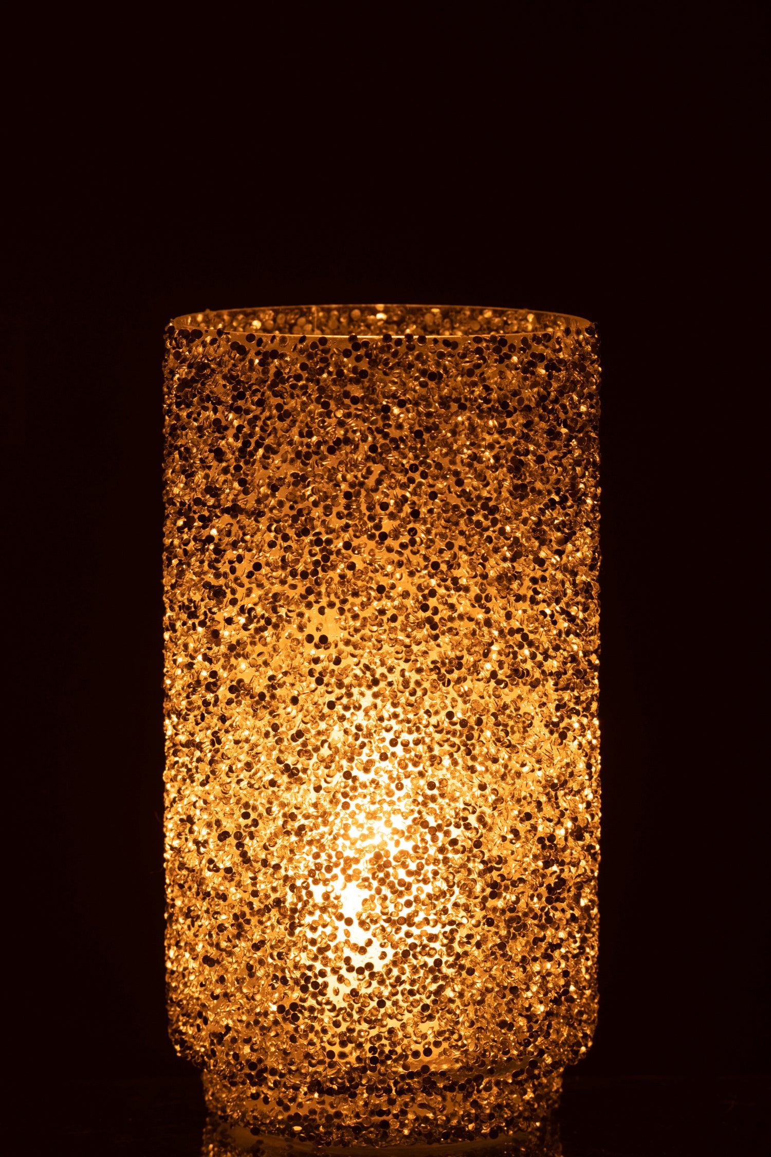 J-Line lantaarn glitter glas zilver groot