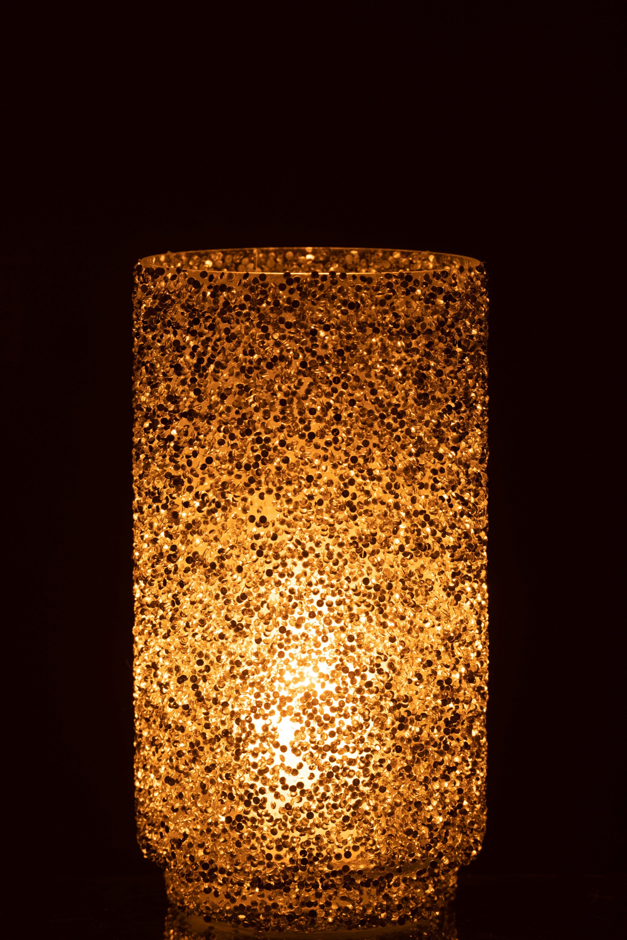 J-Line lantaarn glitter glas zilver groot