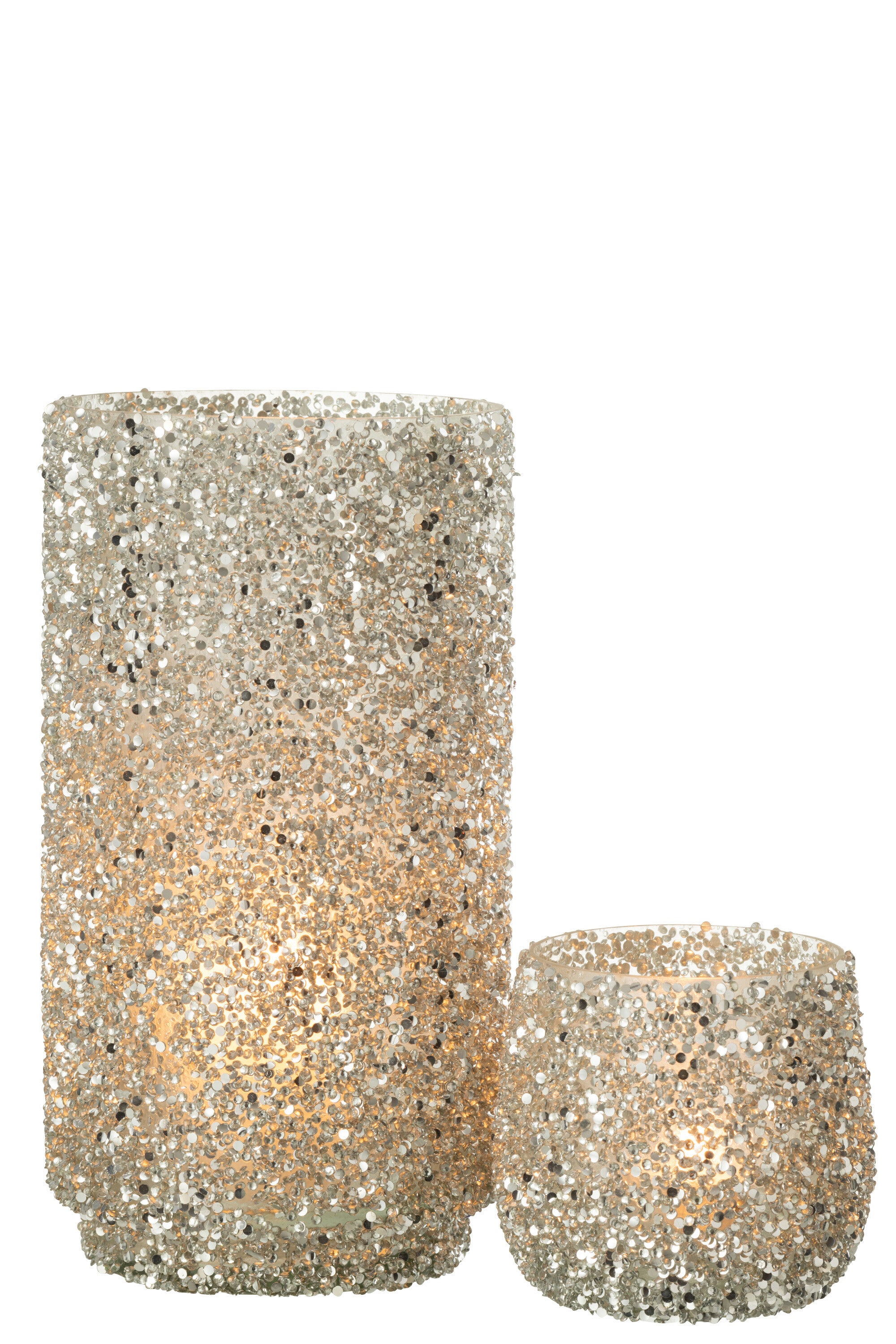J-Line lantaarn glitter glas zilver groot
