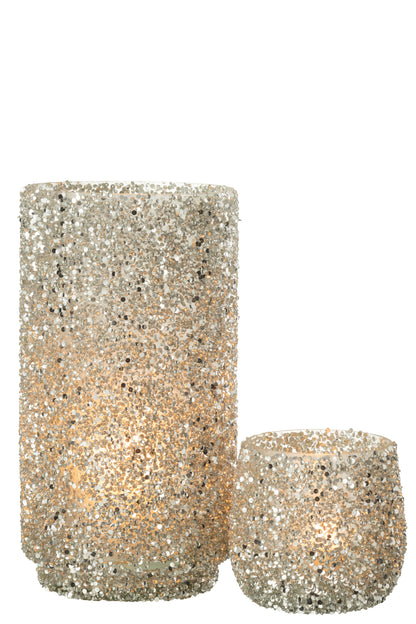 J-Line lantaarn glitter glas zilver groot