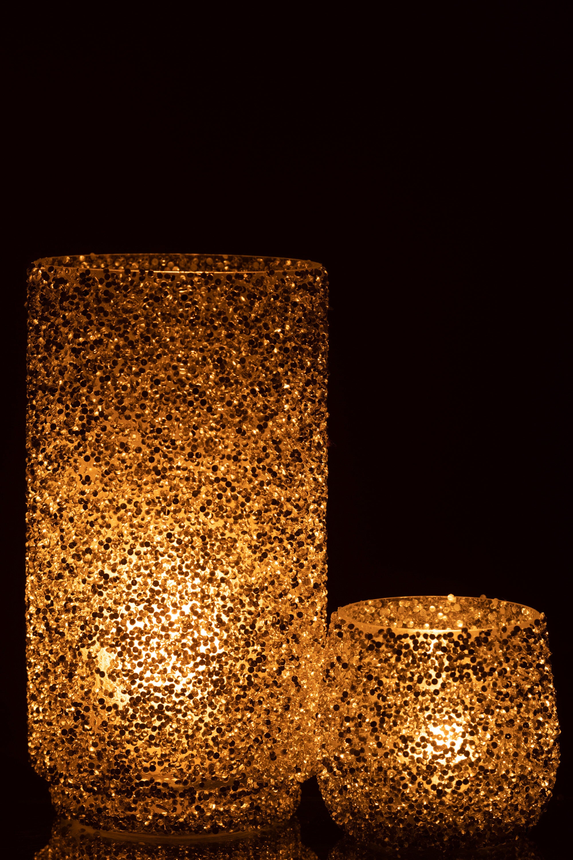 J-Line lantaarn glitter glas zilver groot