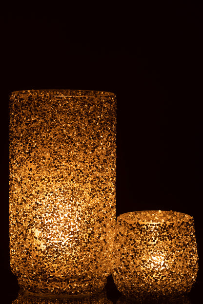 J-Line lantaarn glitter glas zilver groot