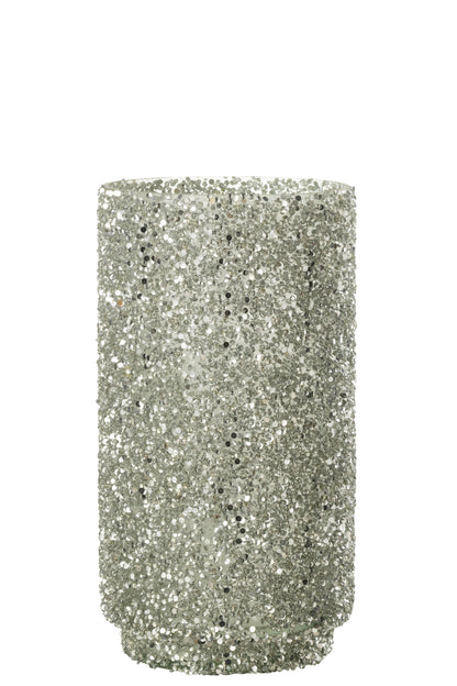 J-Line lantaarn glitter glas zilver groot