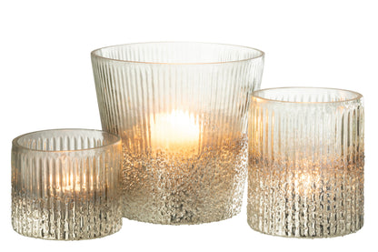 Orkaan Geribbeld Glas Zilver/Transparant Groot