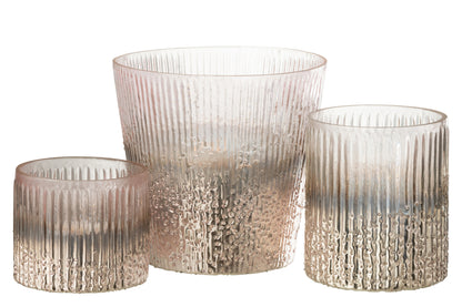 Orkaan Geribbeld Glas Roze Groot