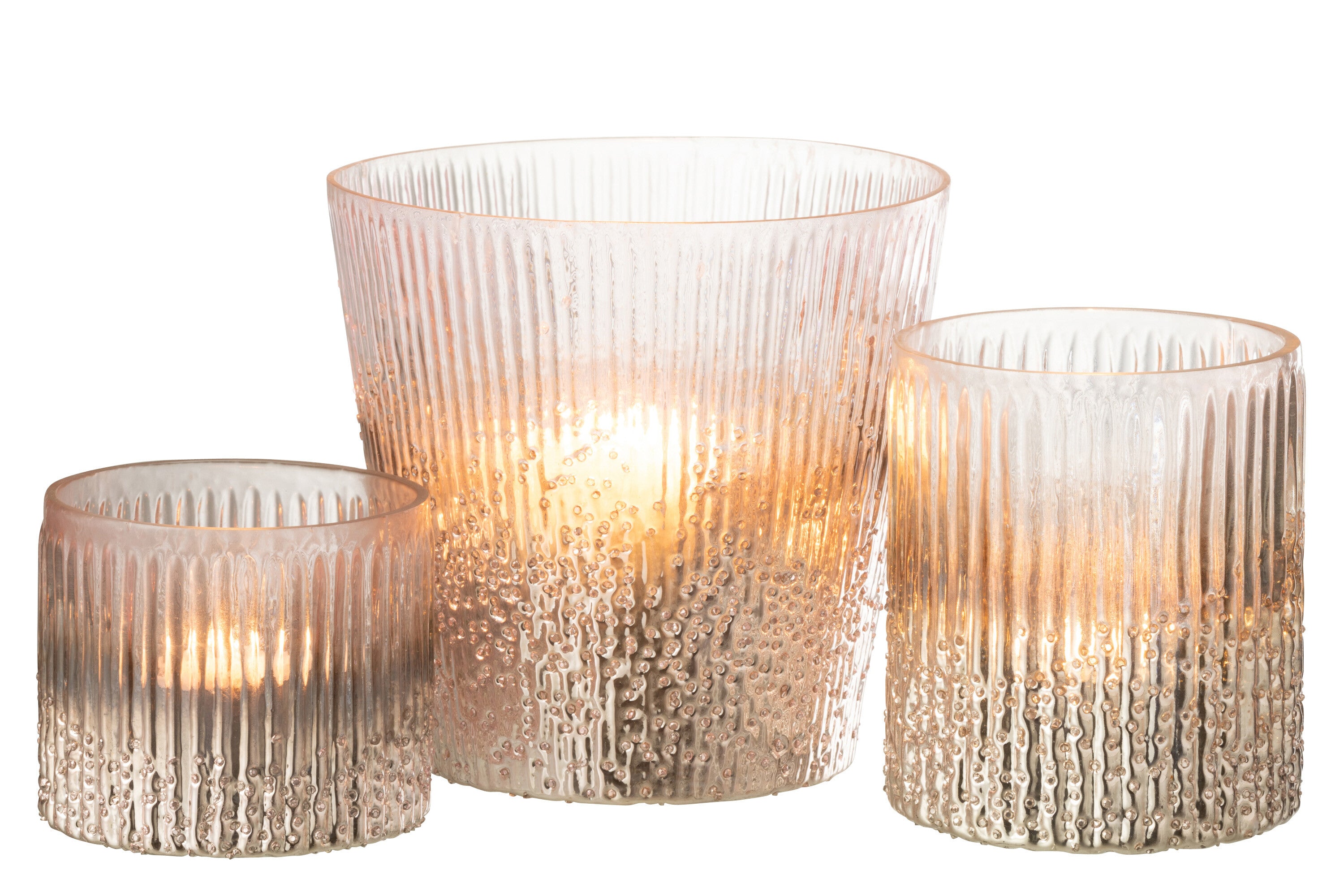 Orkaan Geribbeld Glas Roze Groot