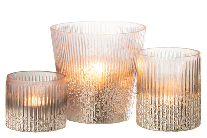 Orkaan Geribbeld Glas Roze Groot