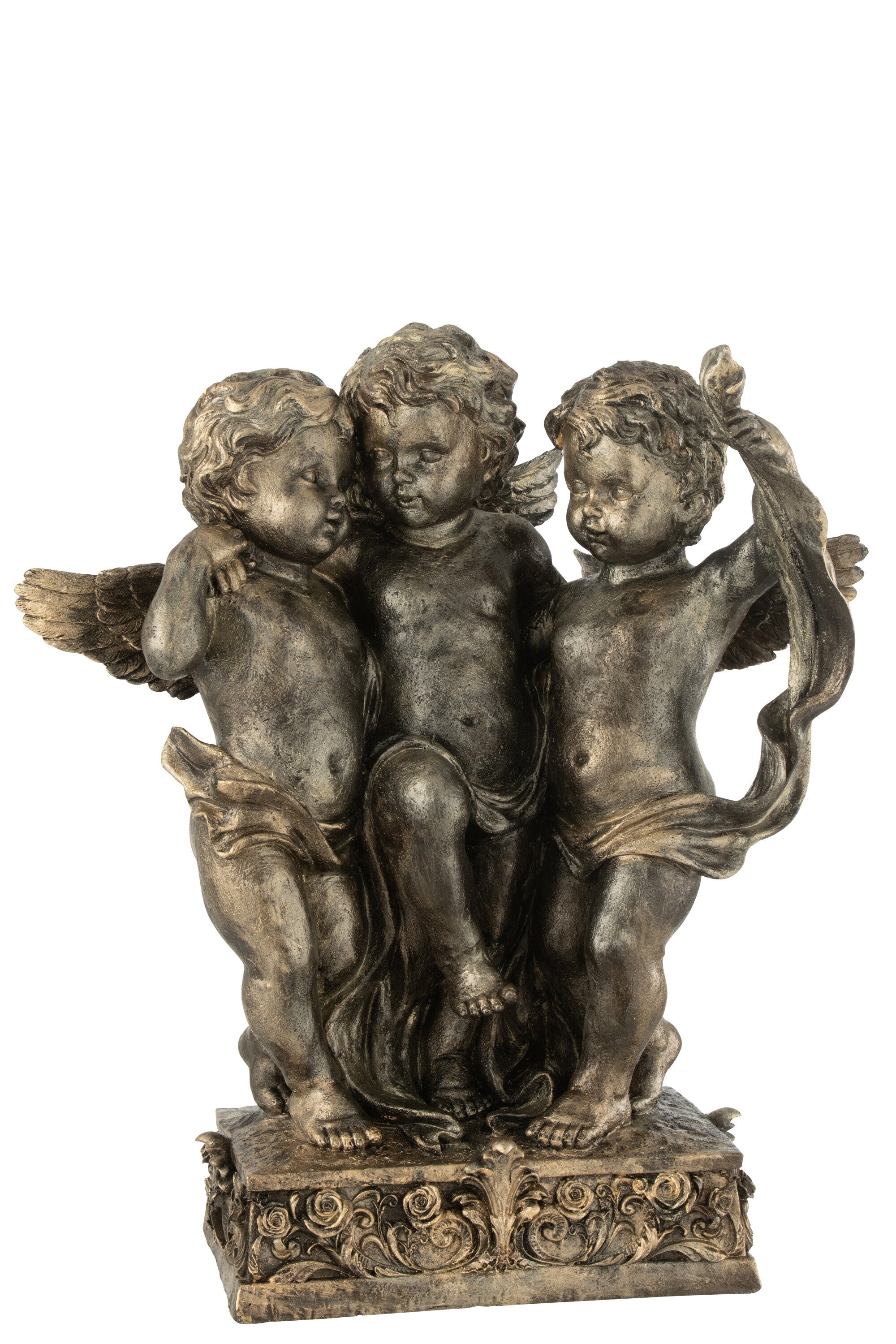 J-Line Engelen 3 Staand Met Bogen Resine Koper