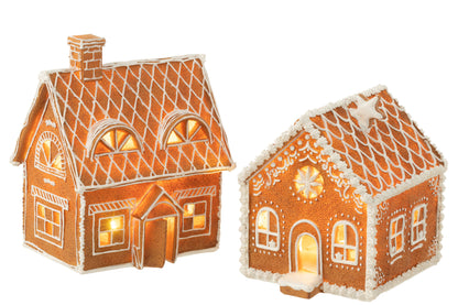 Huis peperkoek rechthoekig LED poly bruin groot