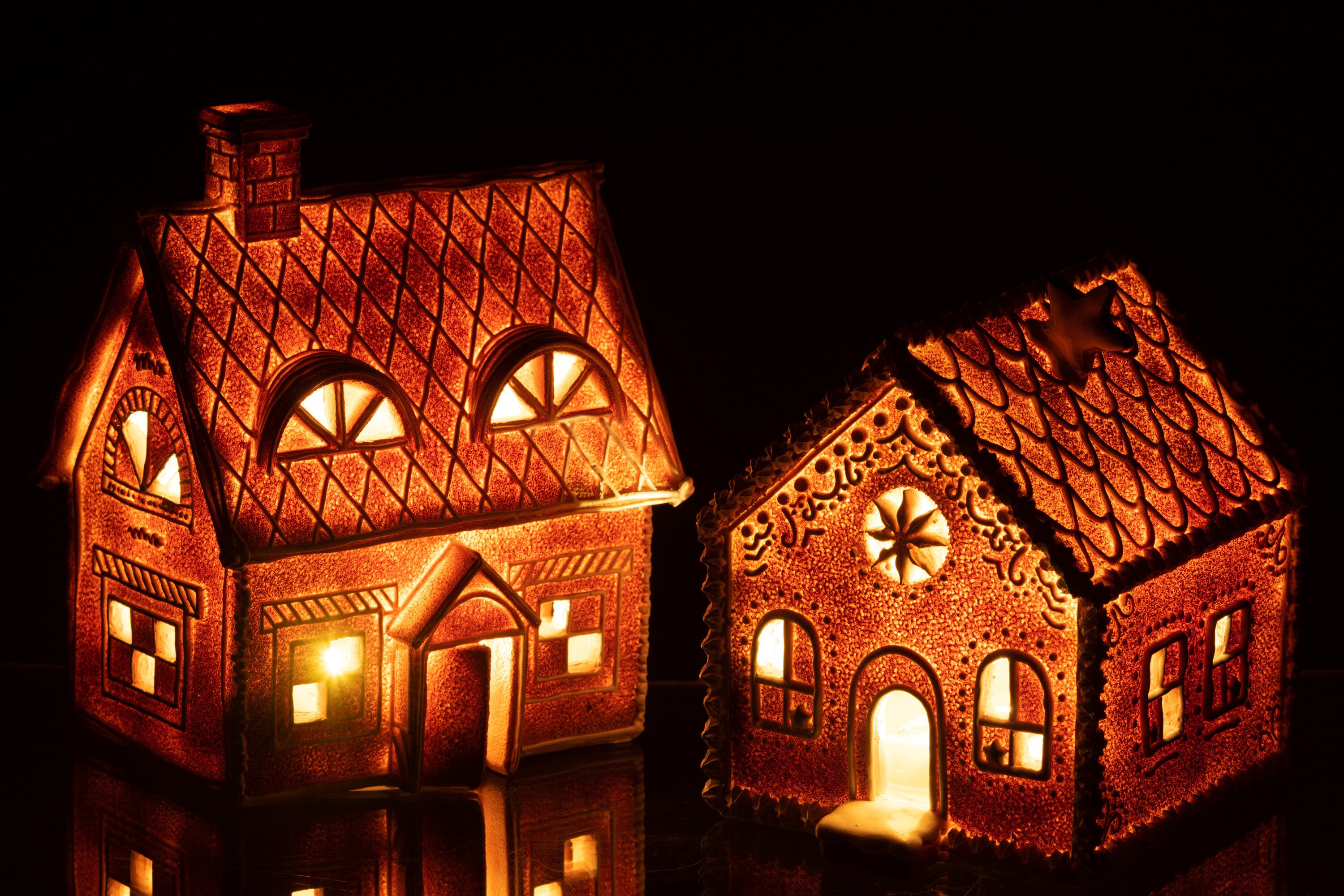 Huis peperkoek rechthoekig LED poly bruin groot