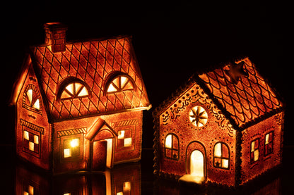 Huis peperkoek rechthoekig LED poly bruin groot