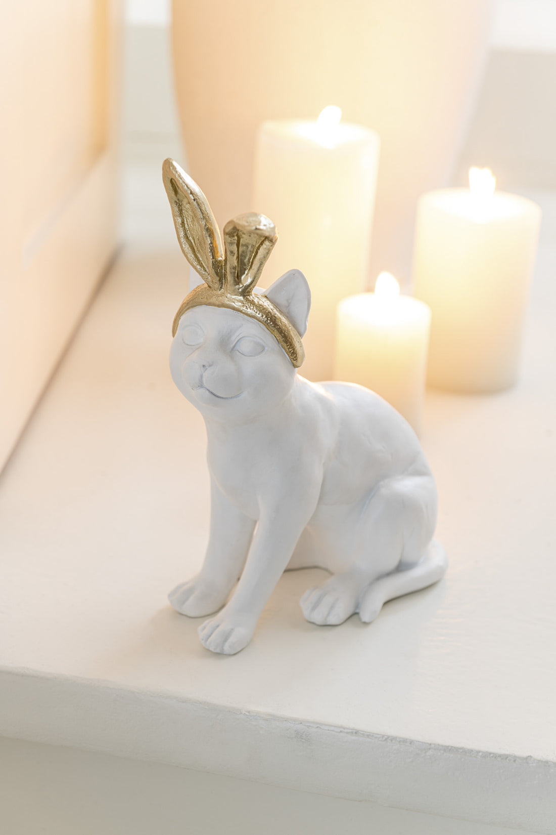 J-Line Kat Oor Resine Goud/Wit Klein