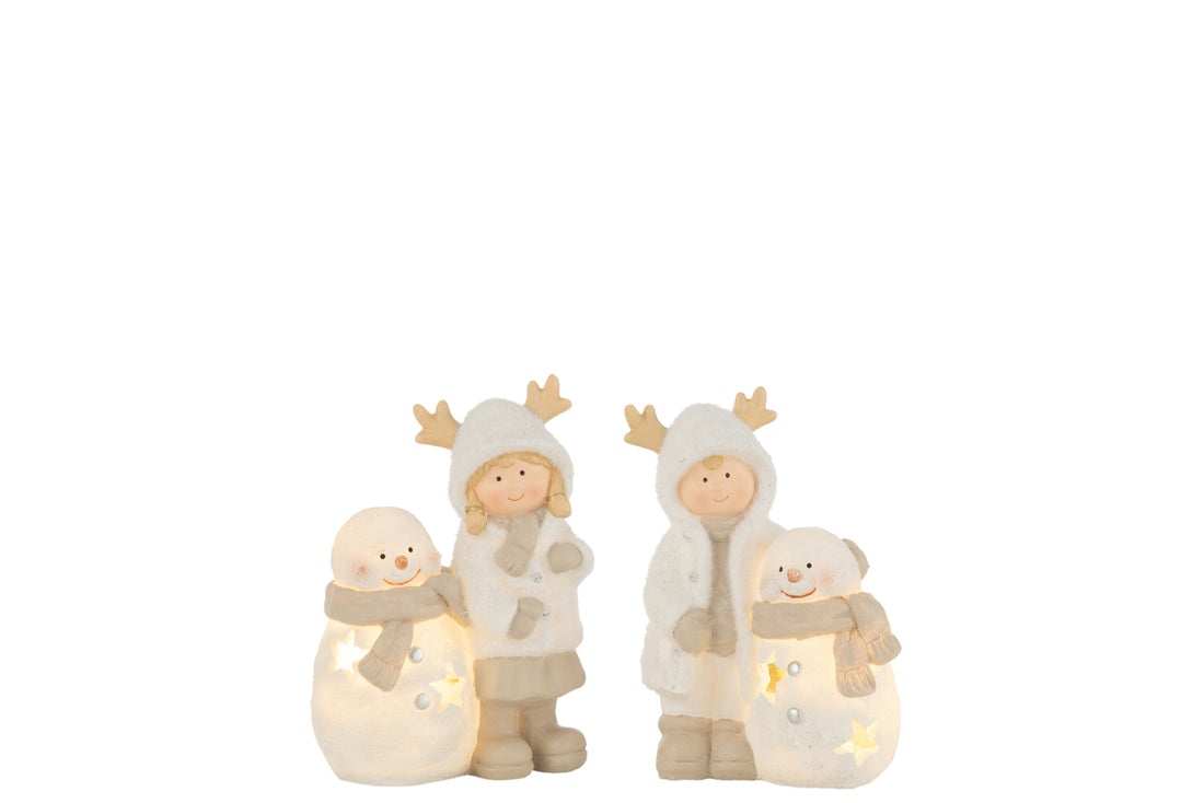 Jongen en Meisje Sneeuwpop Led Hars Mix Assortiment Van 2
