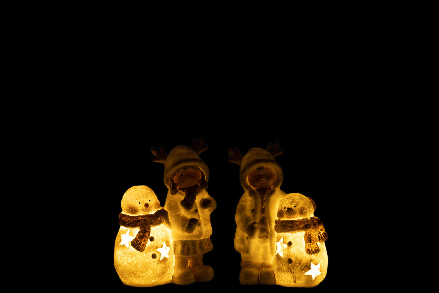 Jongen en Meisje Sneeuwpop Led Hars Mix Assortiment Van 2
