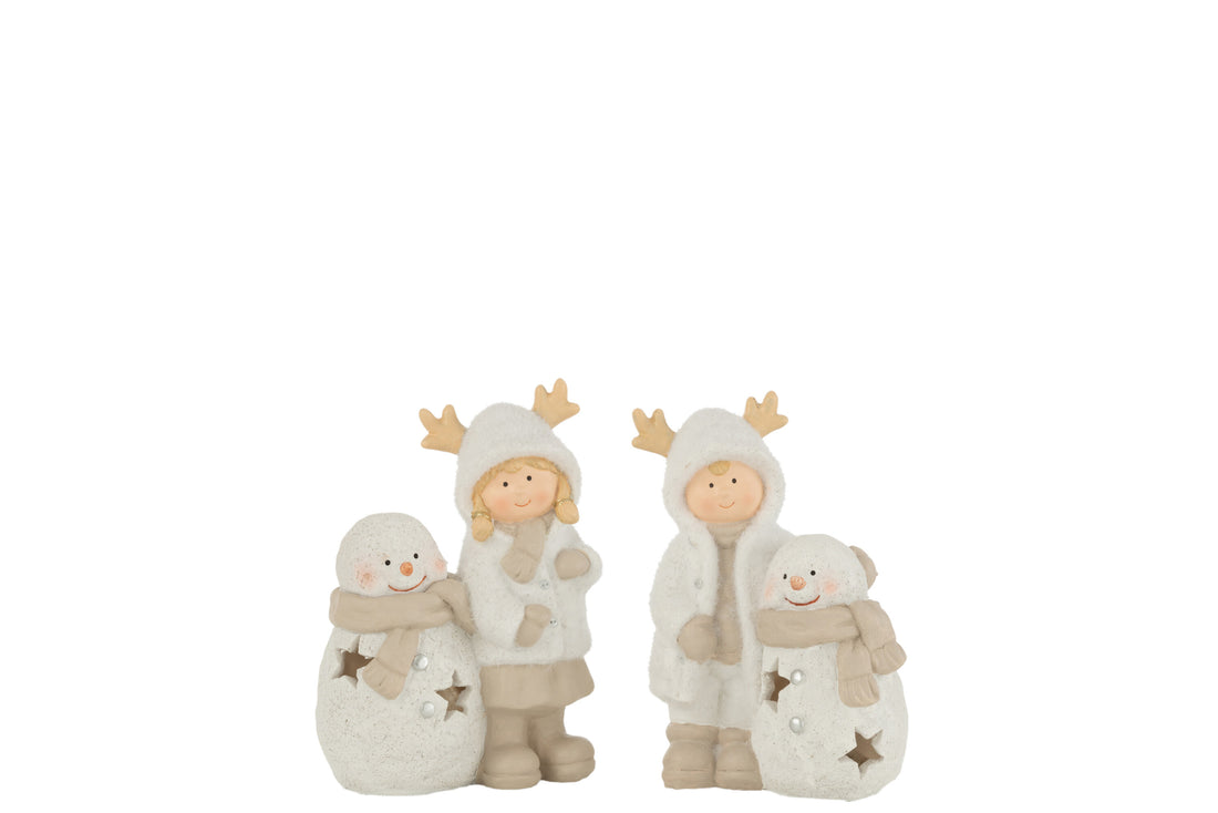 Jongen en Meisje Sneeuwpop Led Hars Mix Assortiment Van 2