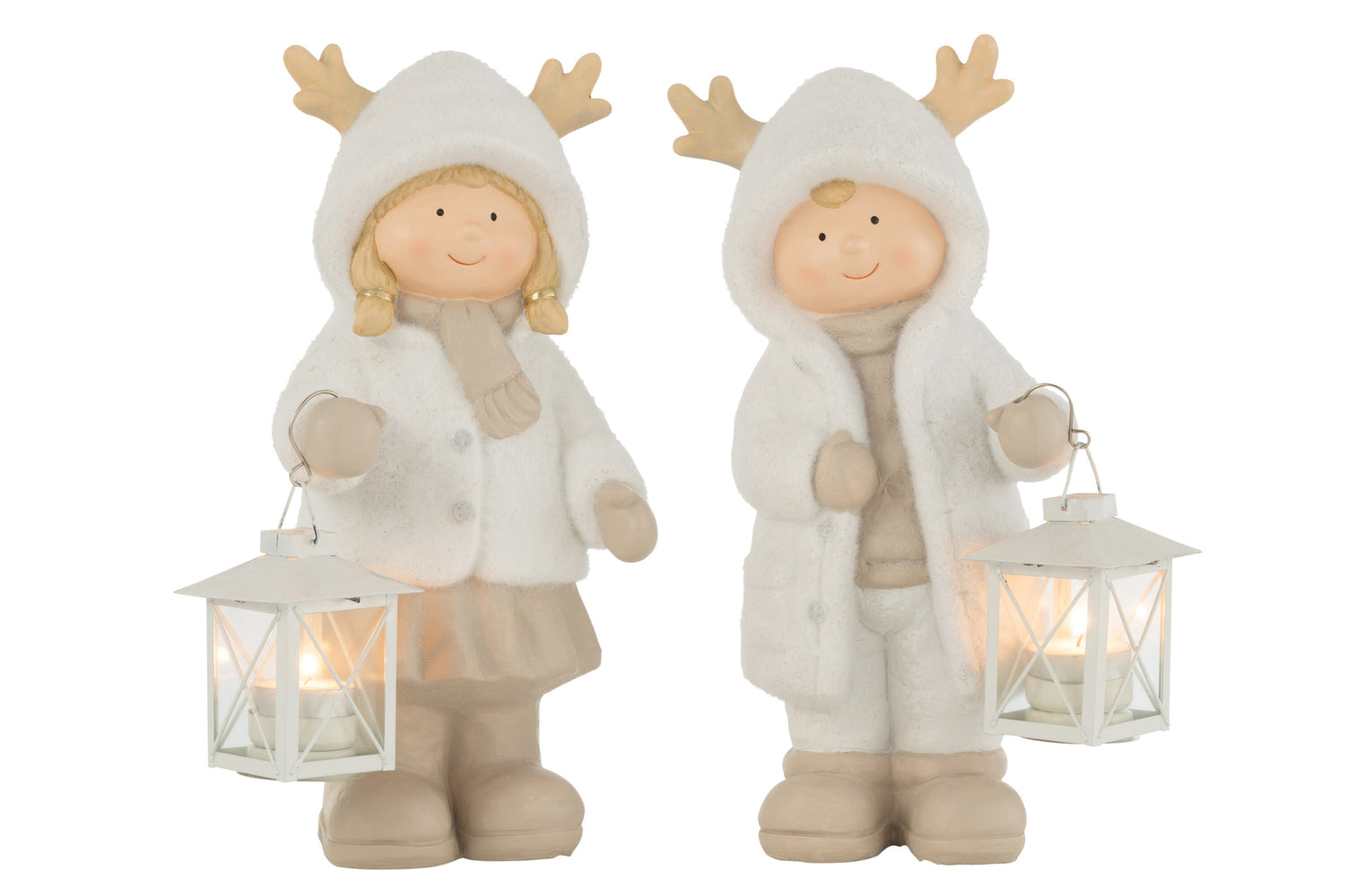Theelichthouder Jongen en Meisje Lantaarn Hars Mix Assortiment Van 2