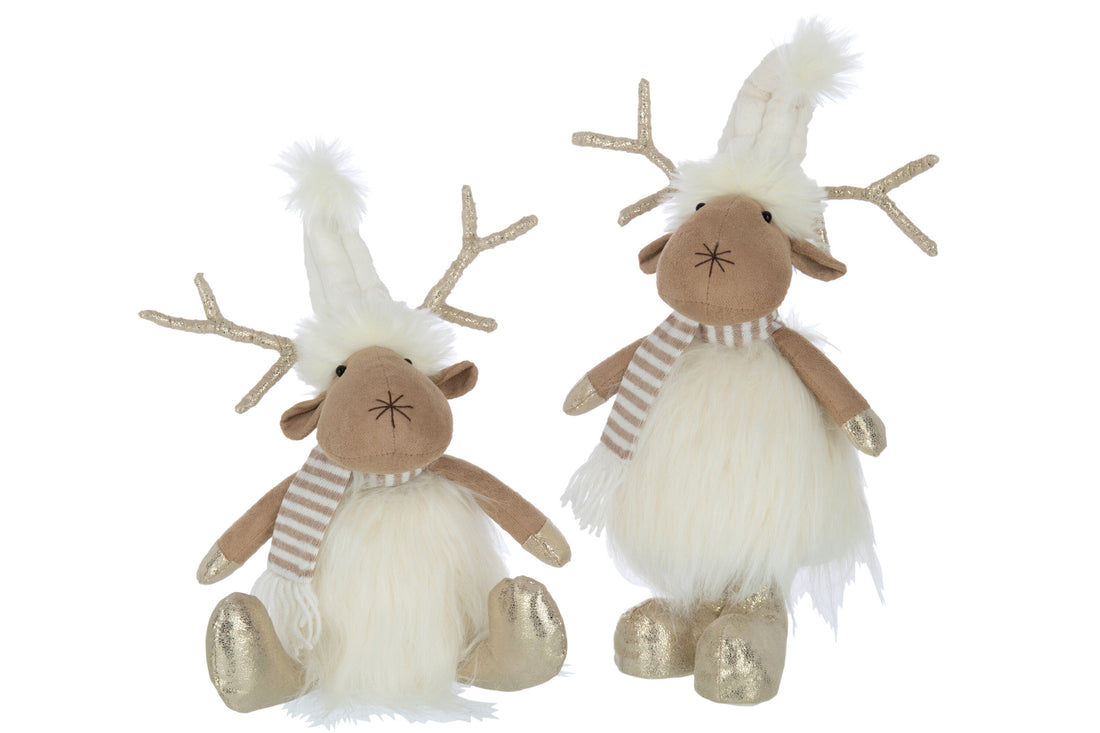 Rendier Staand Zittend Textiel Beige/Goud Assortiment Van 2