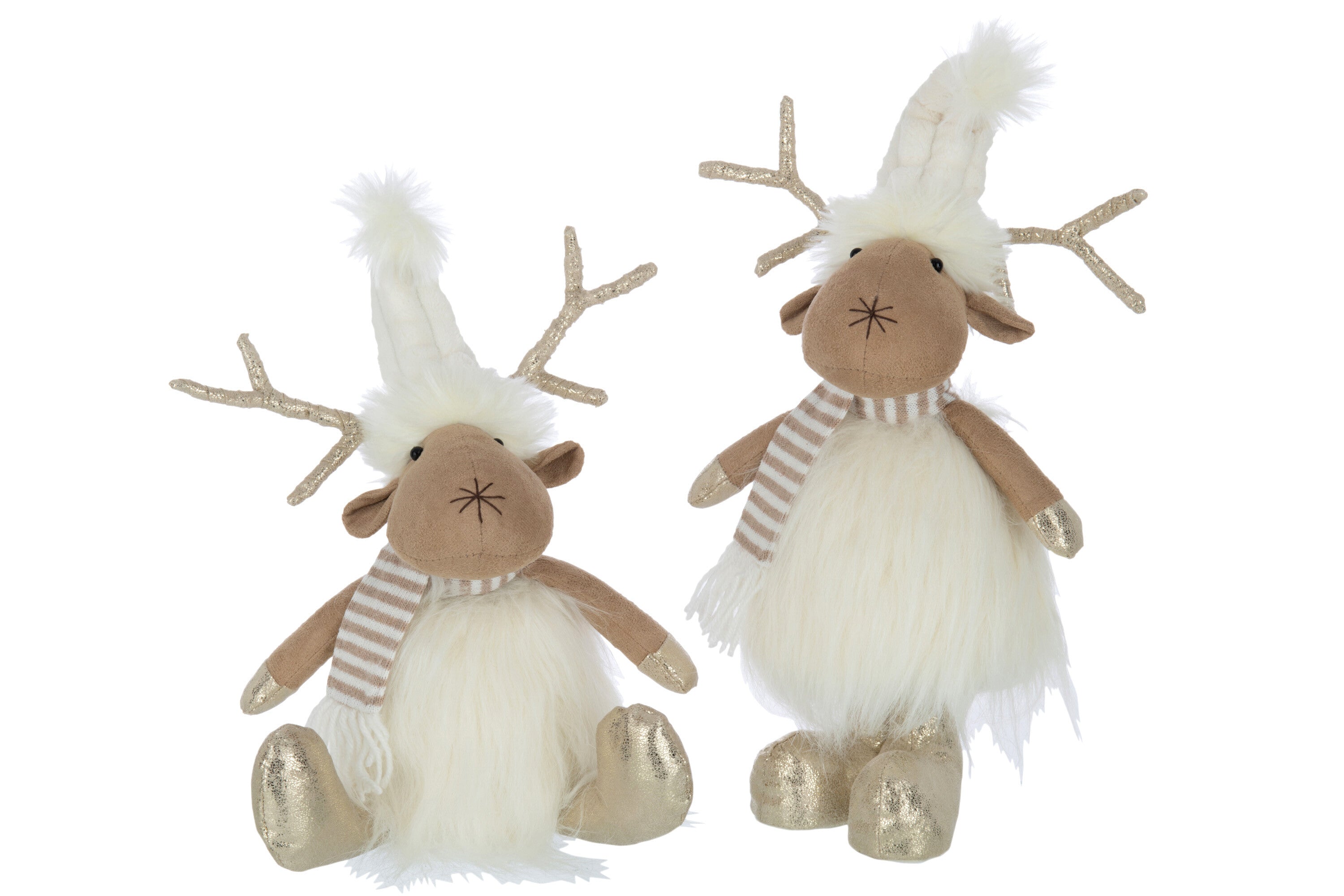 Rendier Staand Zittend Textiel Beige/Goud Assortiment Van 2