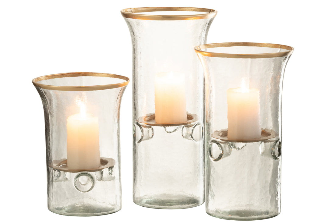 J-Line Set Van 3 Kaarshouder Bord Goud Rand Glas Transparant