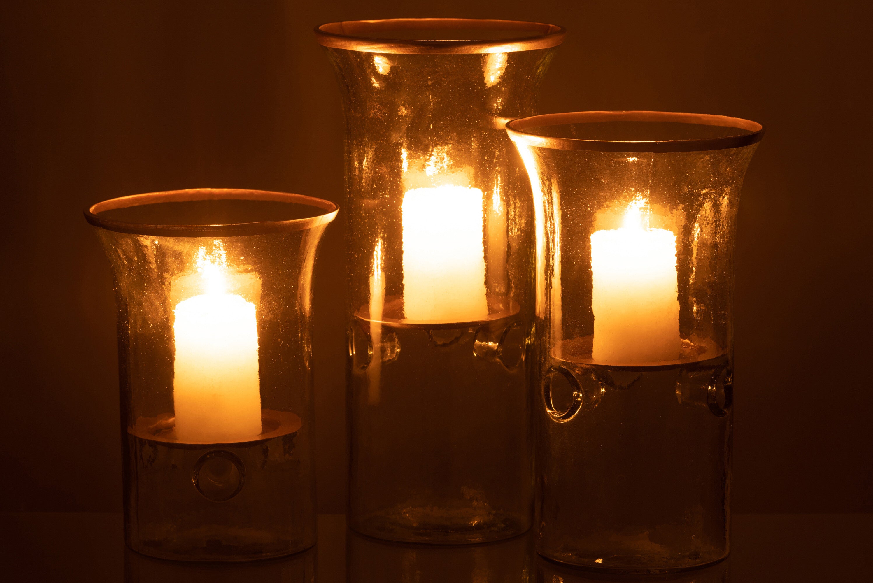 J-Line Set Van 3 Kaarshouder Bord Goud Rand Glas Transparant