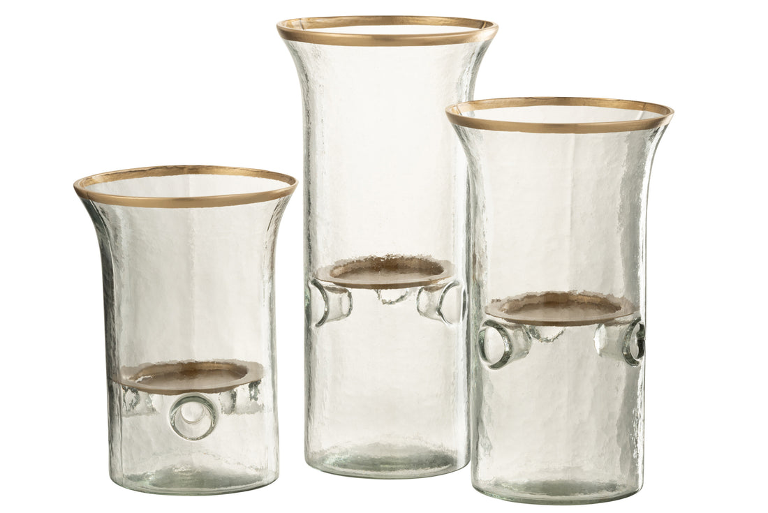 J-Line Set Van 3 Kaarshouder Bord Goud Rand Glas Transparant