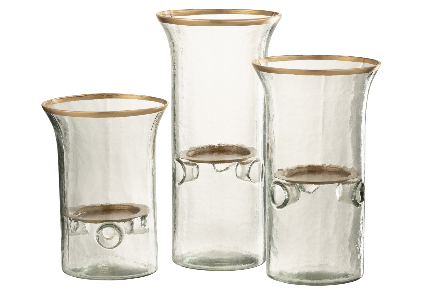 J-Line Set Van 3 Kaarshouder Bord Goud Rand Glas Transparant