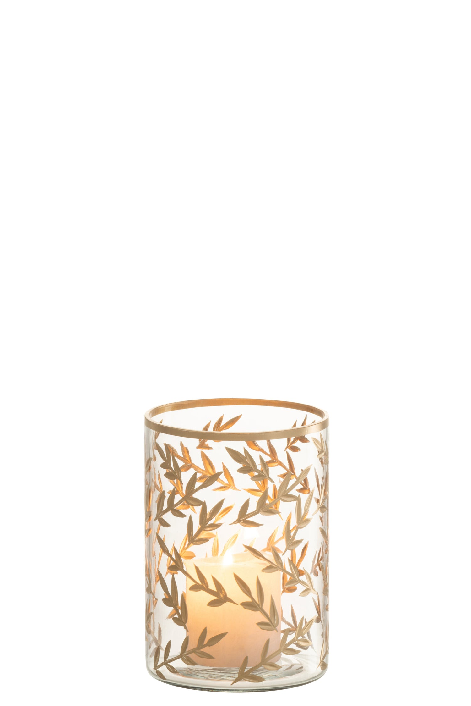 J-Line Theelichthouder Tarwe Glas Goud/Transparant Small