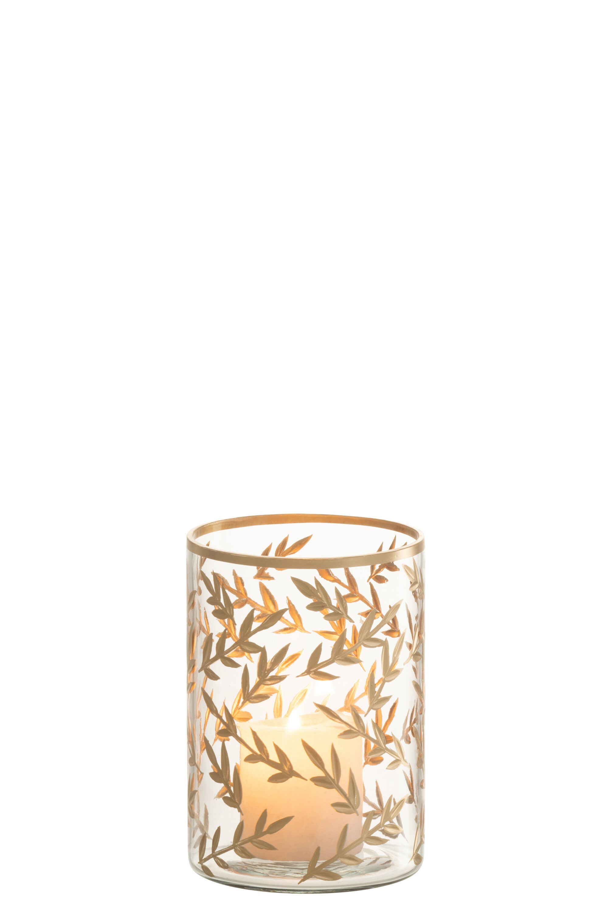 J-Line Theelichthouder Tarwe Glas Goud/Transparant Small