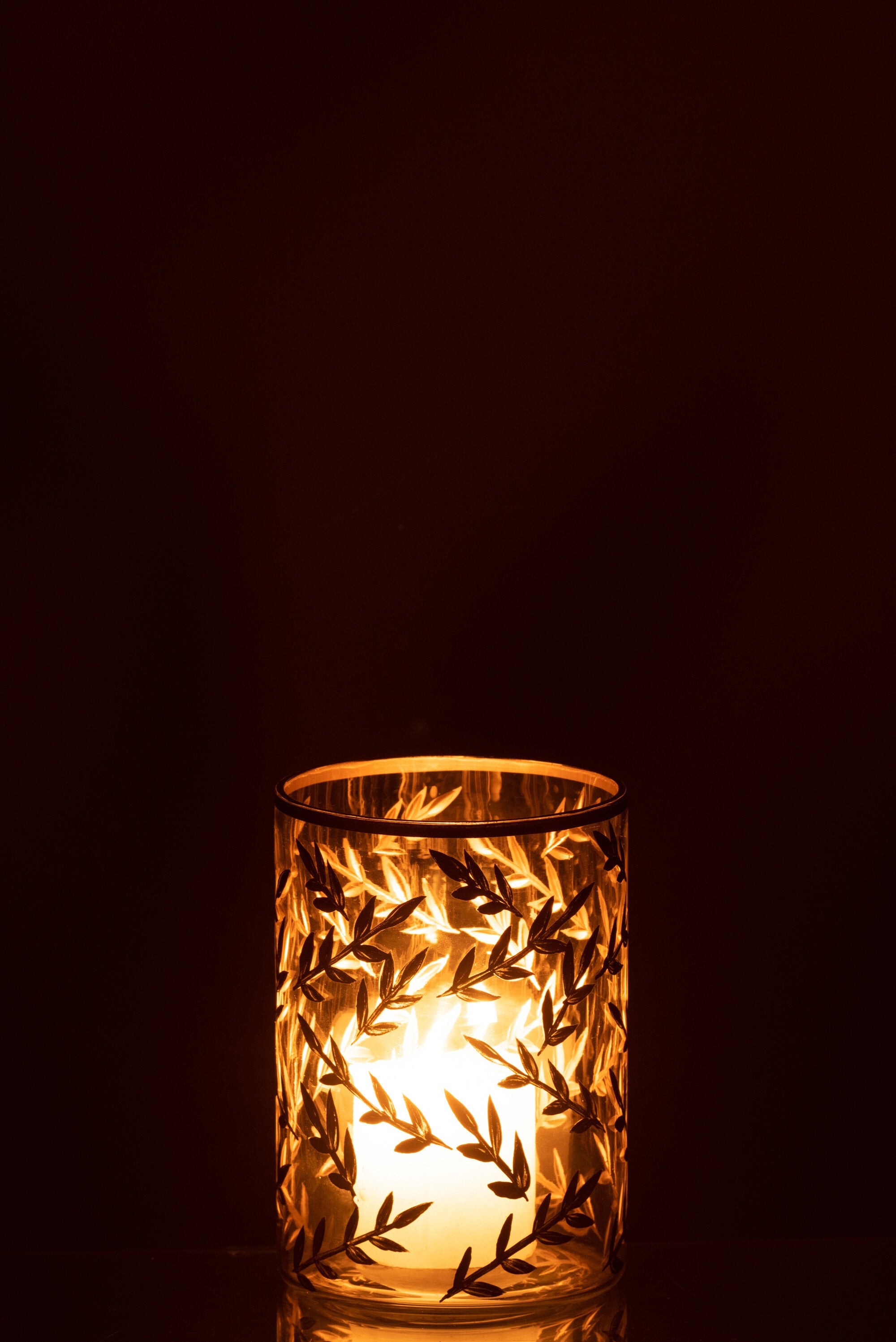 J-Line Theelichthouder Tarwe Glas Goud/Transparant Small