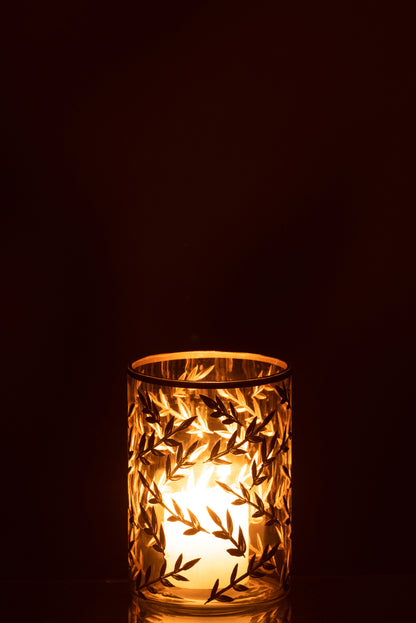 J-Line Theelichthouder Tarwe Glas Goud/Transparant Small