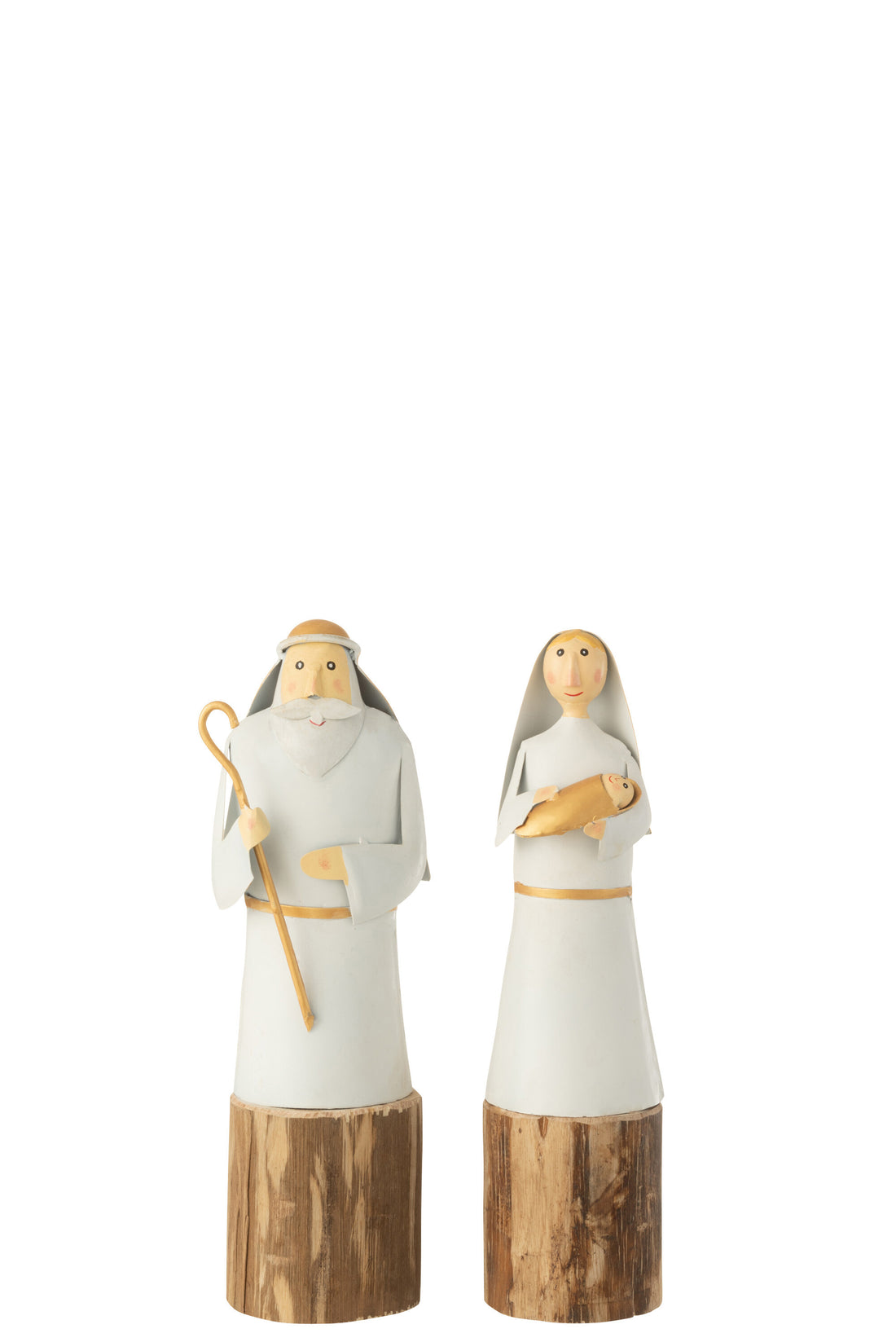 Maria en Jozef op standaard ijzer/hout wit/goud assortiment van 2