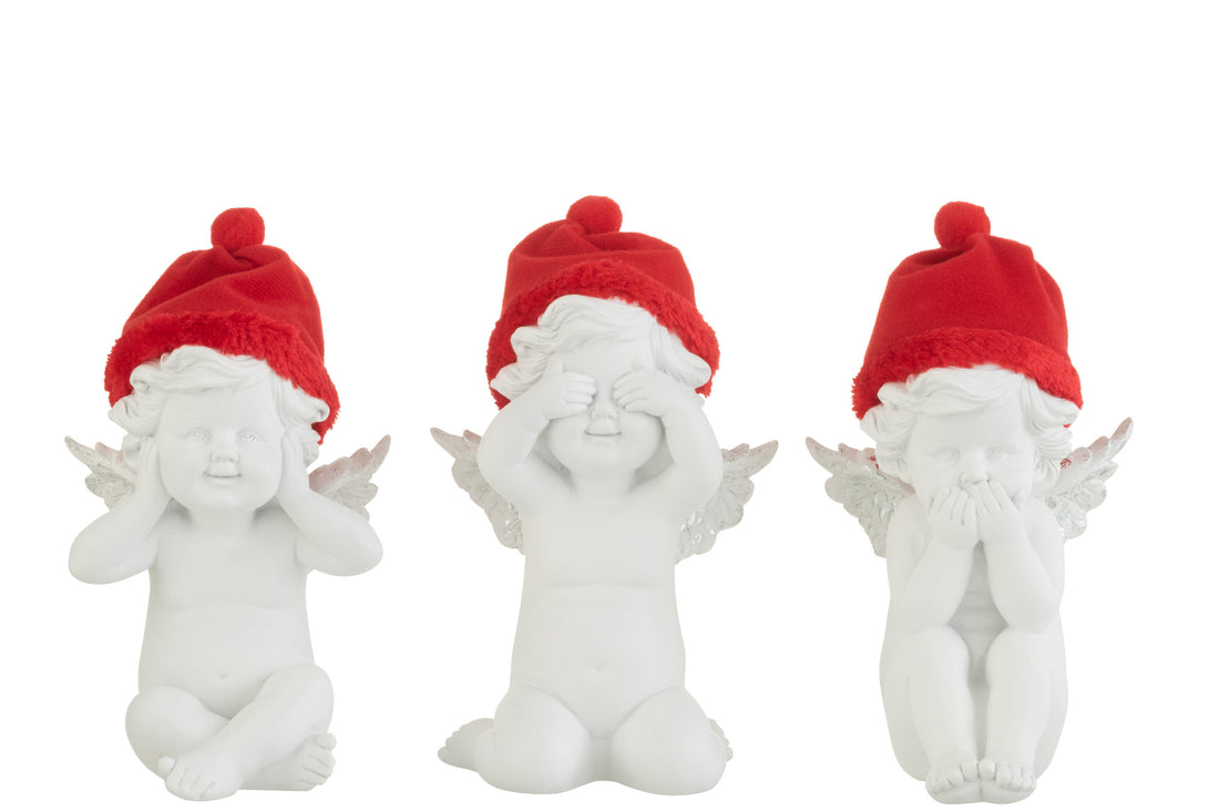 Engel Zie/Hoor/Spreek Hoed Poly Rood/Wit Groot Assortiment Van 3