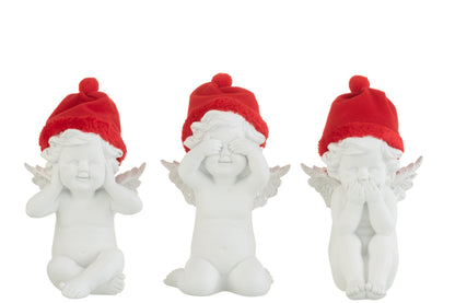 Engel Zie/Hoor/Spreek Hoed Poly Rood/Wit Groot Assortiment Van 3