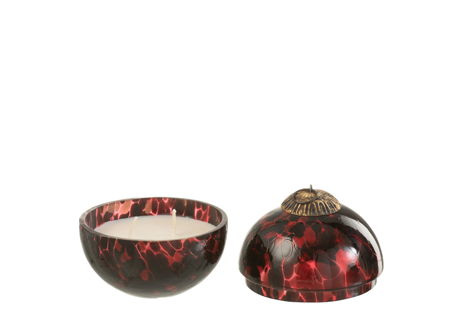 J-Line Geurkaars kerstbal gevlekt - glas - rood/zwart - 20U