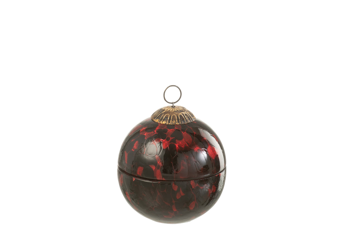 J-Line Geurkaars kerstbal gevlekt - glas - rood/zwart - 20U