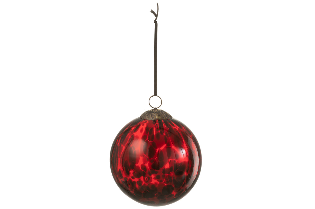 J-Line Kerstbal Gevlekt Glas Rood/Zwart Large