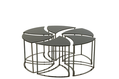 J-Line Set Van Zes Tafels Tornado Zwart Metaal/Mdf/Glas