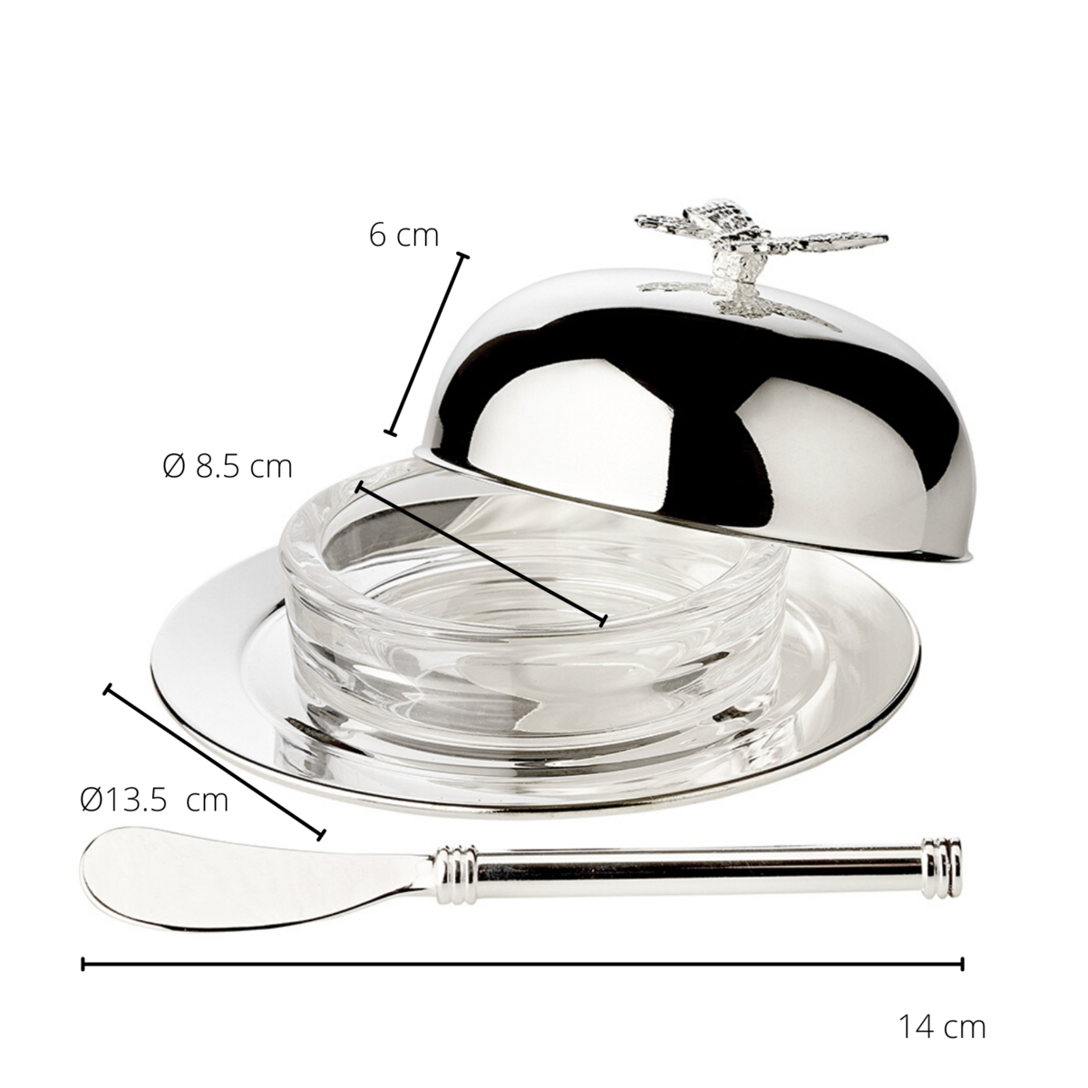 EDZARD EDZARD Boterbel Butterfly, met glazen kom en deksel, elegant verzilverd, ø 14 cm, met Butterme