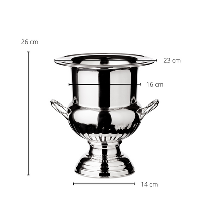 Flessenkoeler Queen Anne, met handvatten, zwaar verzilverd, hoogte 26 cm, diameter 23 cm