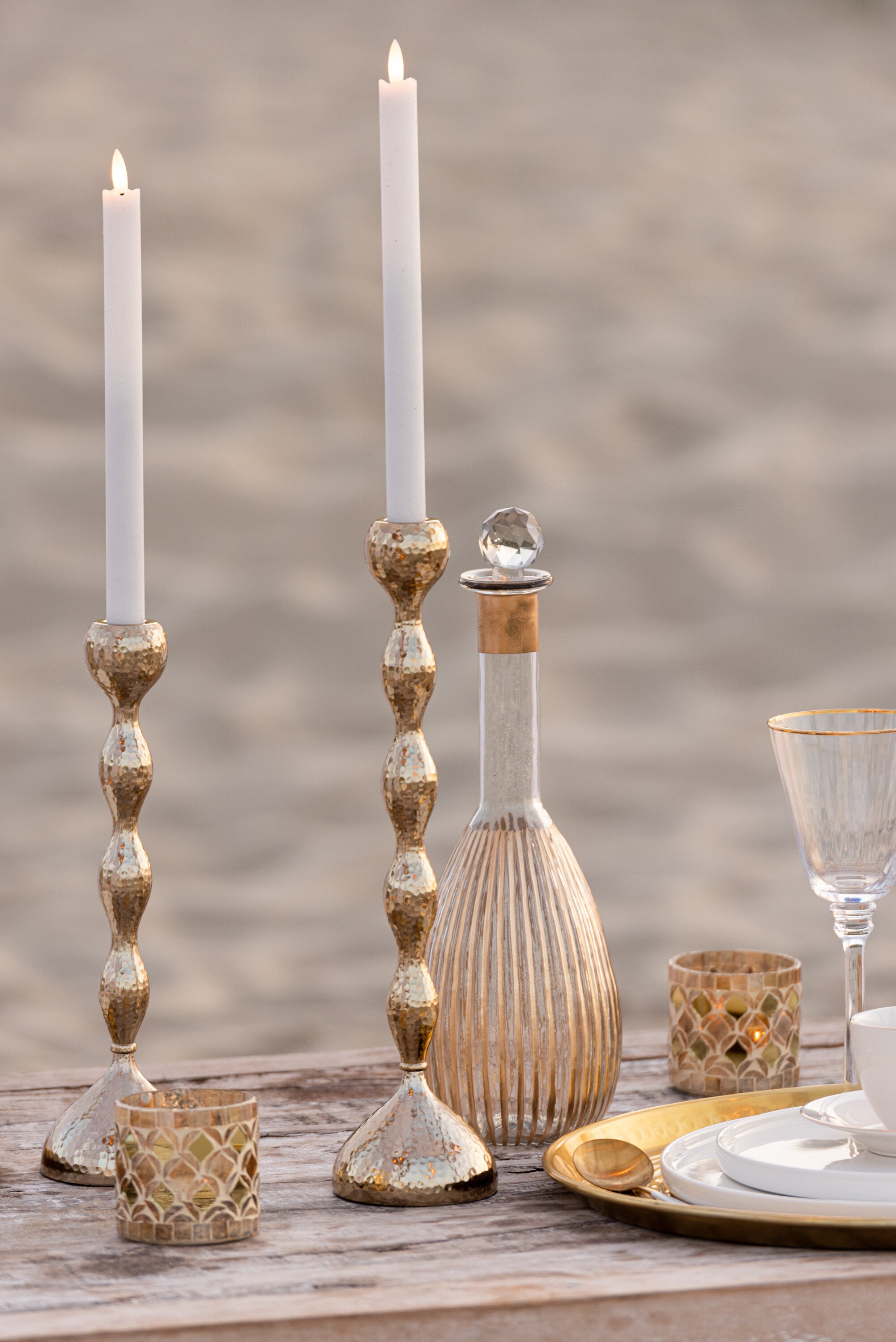 J-Line Set Van Drie Kandelaars Borne Aluminium Goud