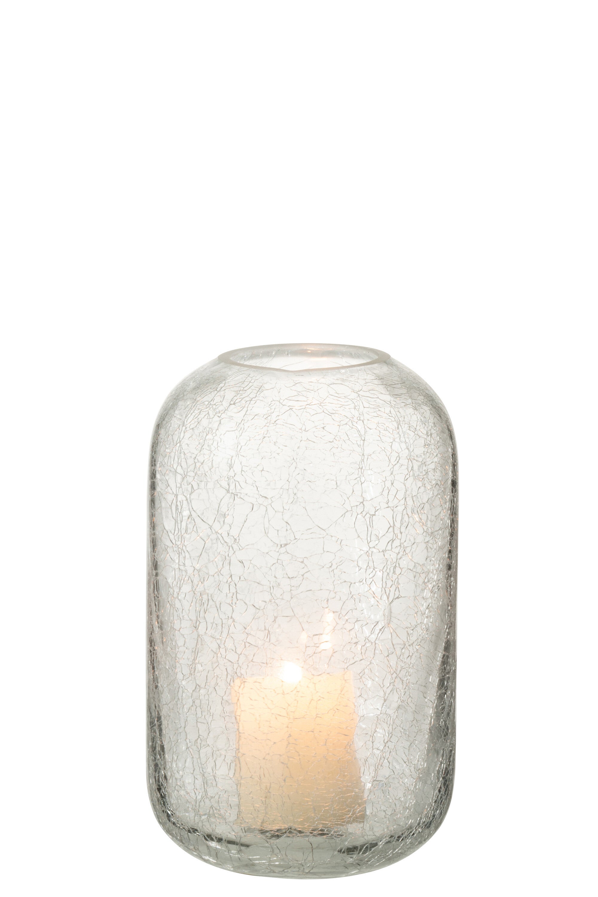 J-Line Lantaarn Craquele Glas Transparant Klein