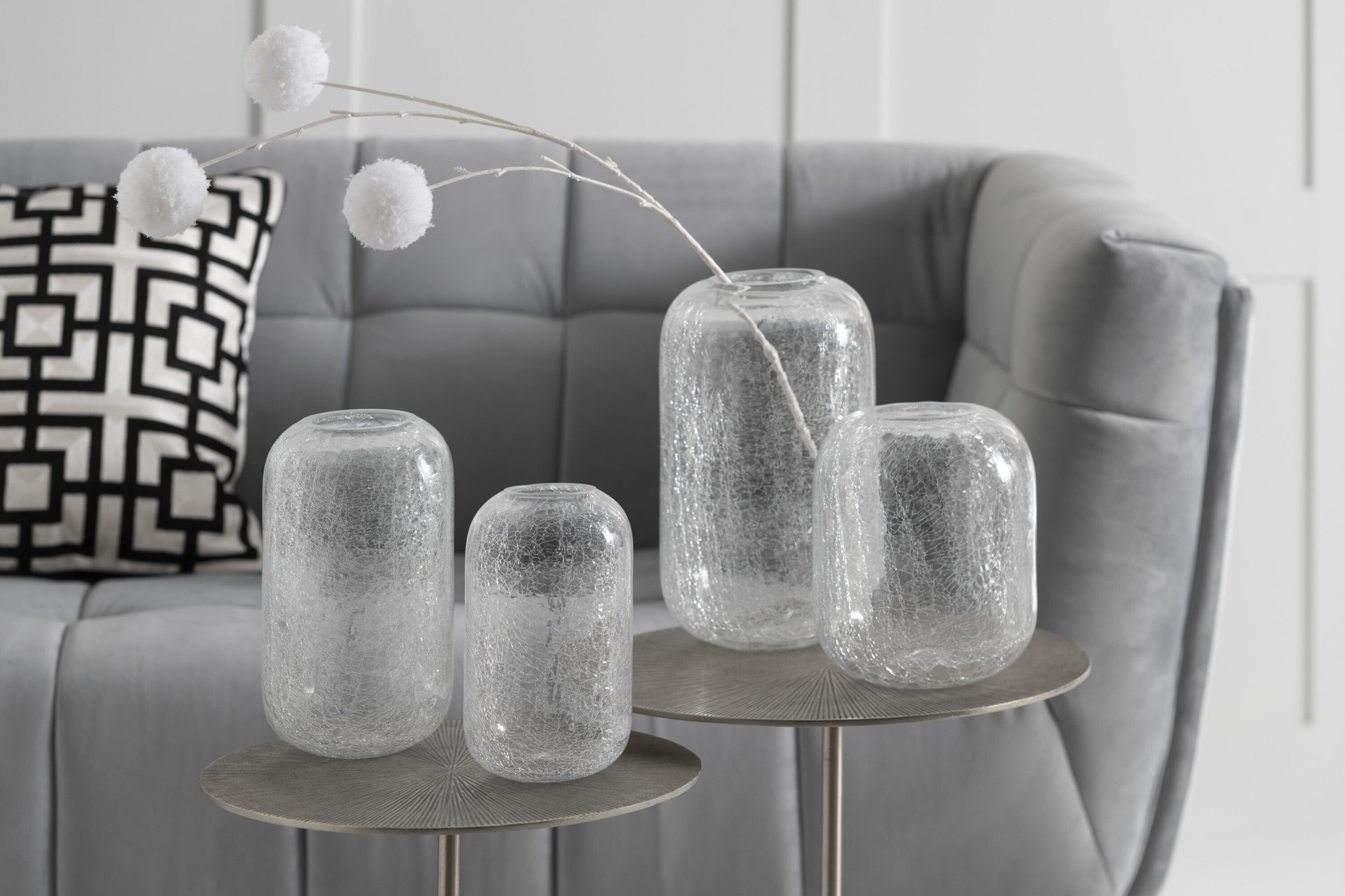 J-Line Lantaarn Craquele Glas Transparant Klein