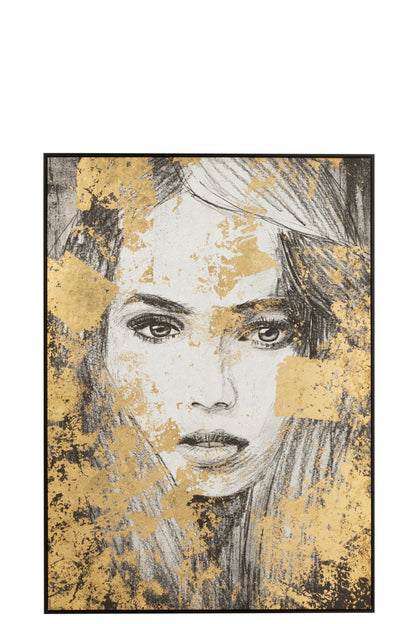 Wanddecoratie Vrouw Canvas/Poly Zwart/Goud