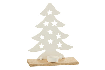 J-Line kaarshouder Kerstboom - aluminium/hout - wit - large