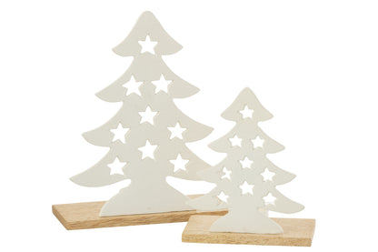 J-Line kaarshouder Kerstboom - aluminium/hout - wit - large